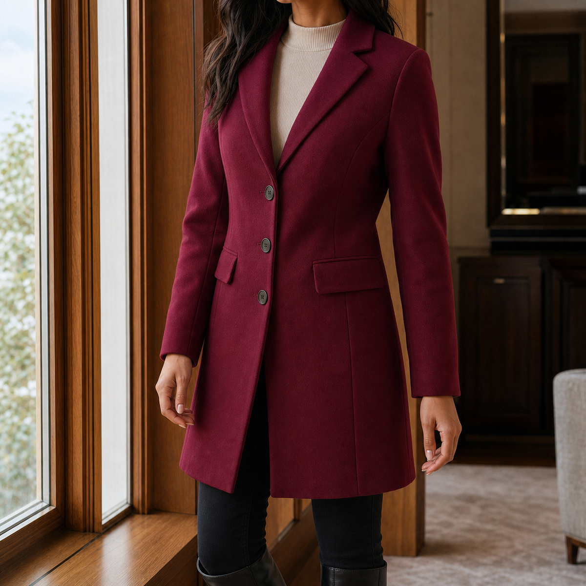Damen Mantel Slim Fit Business Elegant