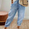 Damen Jeans Regular Fit Casual mit Taschen und Kordelzug