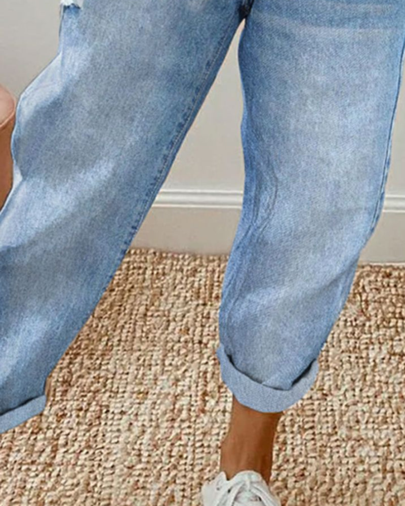 Damen Jeans Regular Fit Casual mit Taschen und Kordelzug