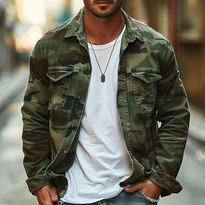 Herren Reversjacke Camouflage Canvas Retro Freizeit