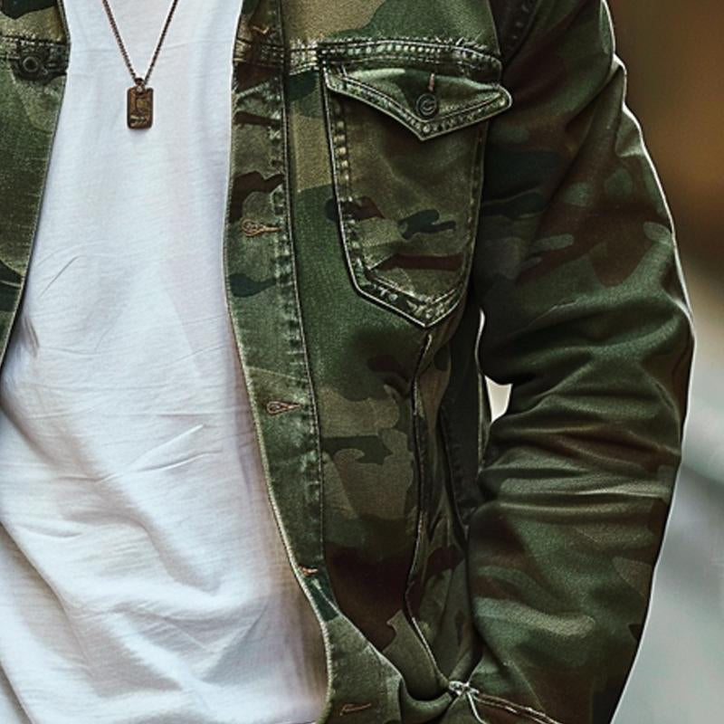 Herren Reversjacke Camouflage Canvas Retro Freizeit