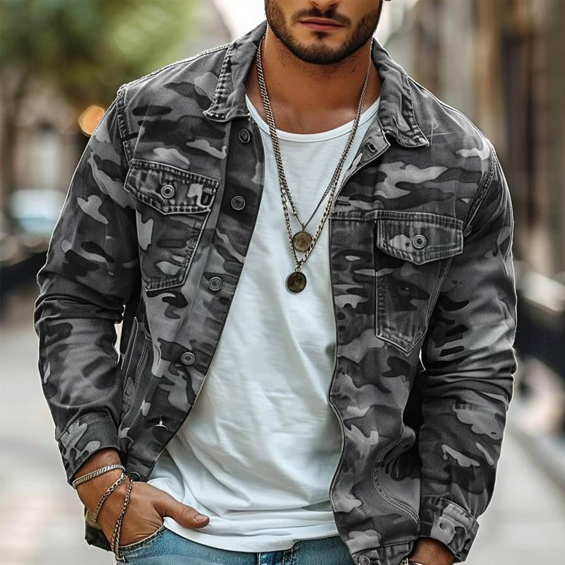 Herren Reversjacke Camouflage Canvas Retro Freizeit