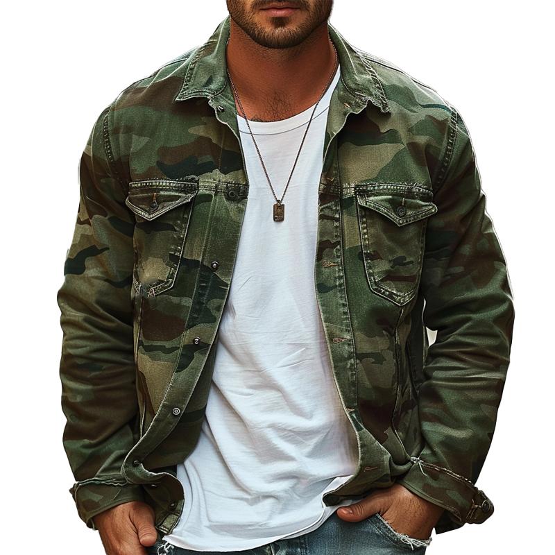 Herren Reversjacke Camouflage Canvas Retro Freizeit