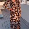 Damen V-Ausschnitt Kleid Regular Fit Freizeit Leopardenmuster
