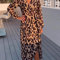 Damen V-Ausschnitt Kleid Regular Fit Freizeit Leopardenmuster