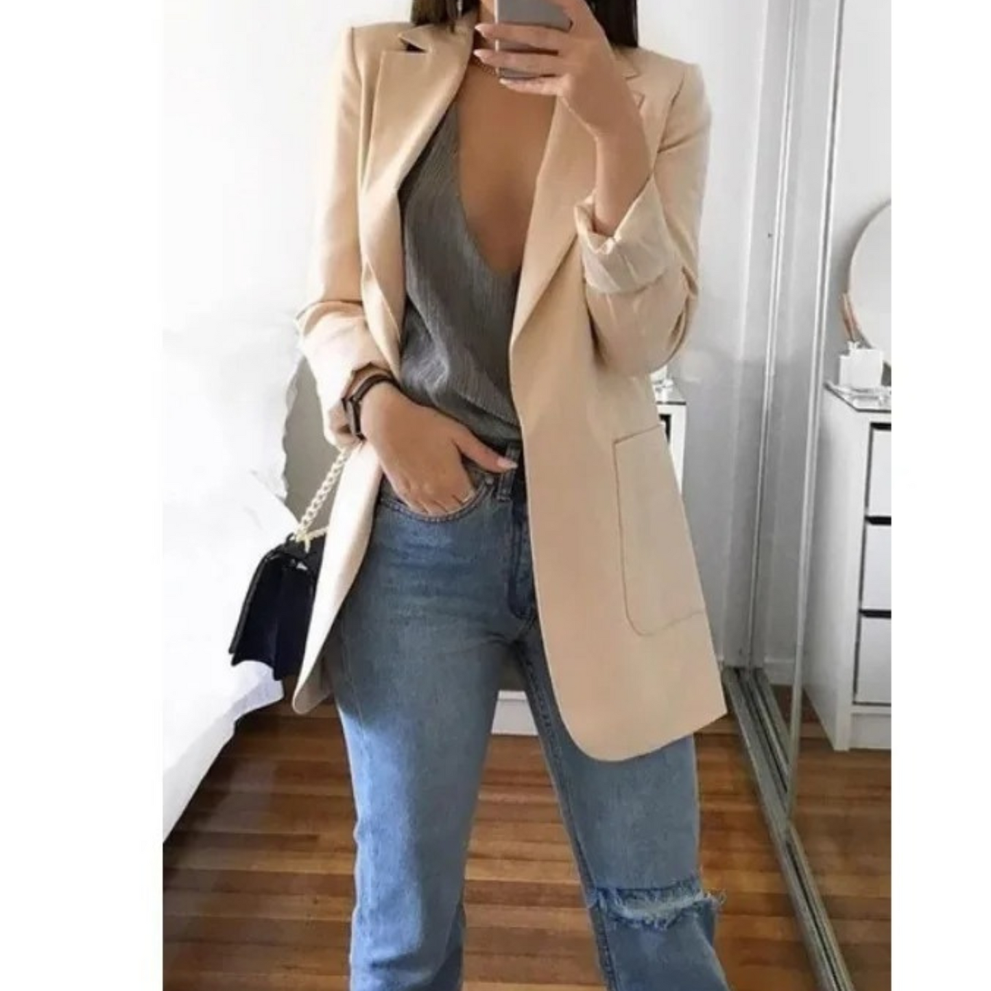 Damen Blazer Lang Regular Fit Business Elegant