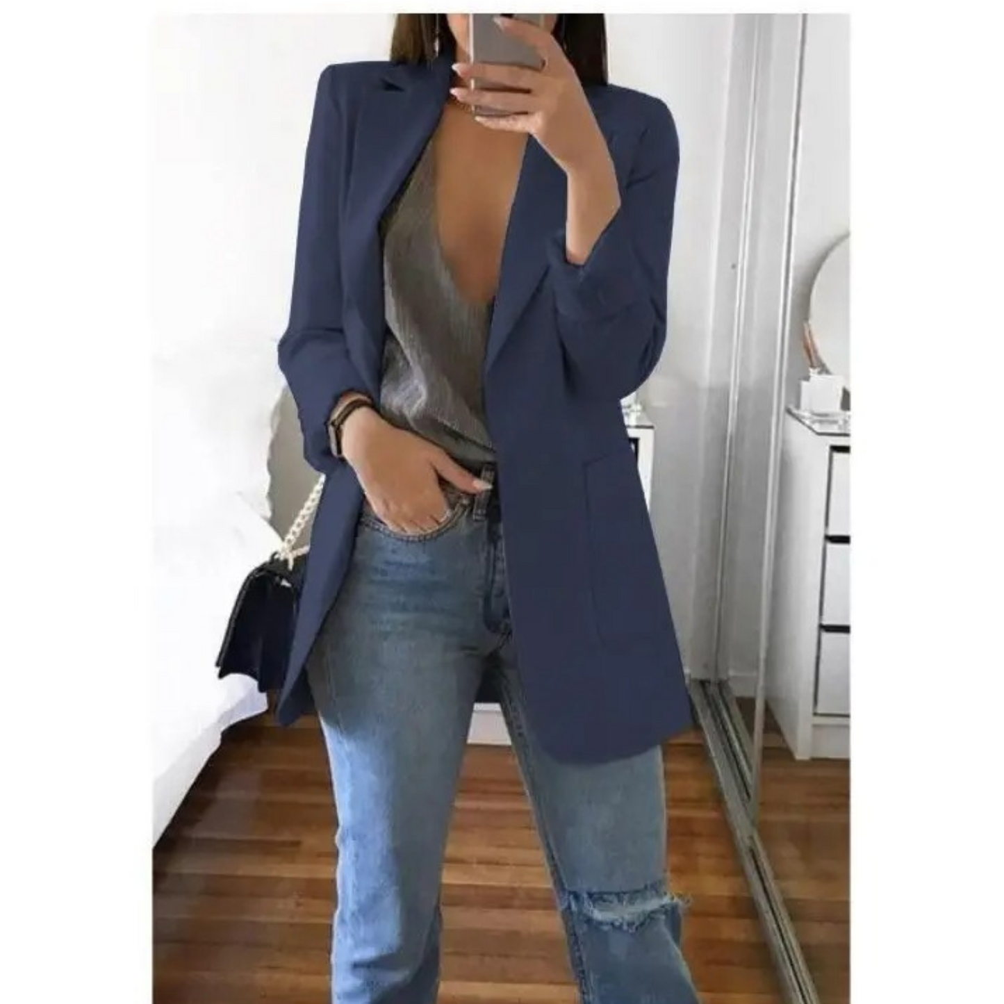 Damen Blazer Lang Regular Fit Business Elegant
