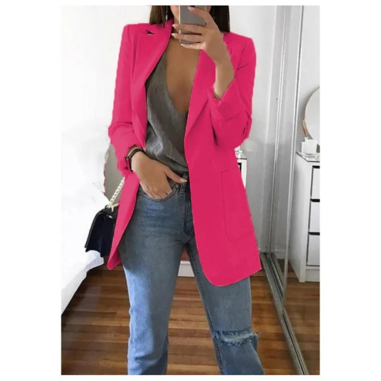 Damen Blazer Lang Regular Fit Business Elegant