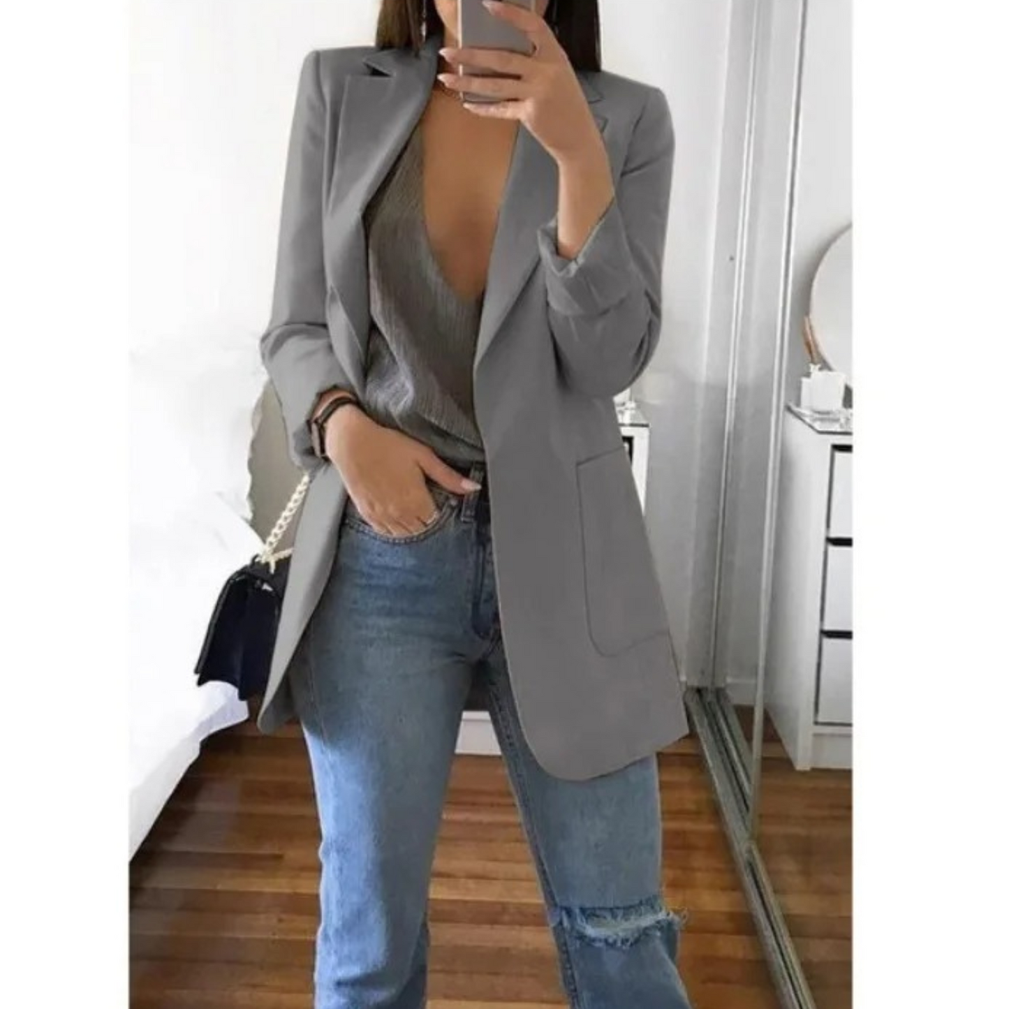 Damen Blazer Lang Regular Fit Business Elegant