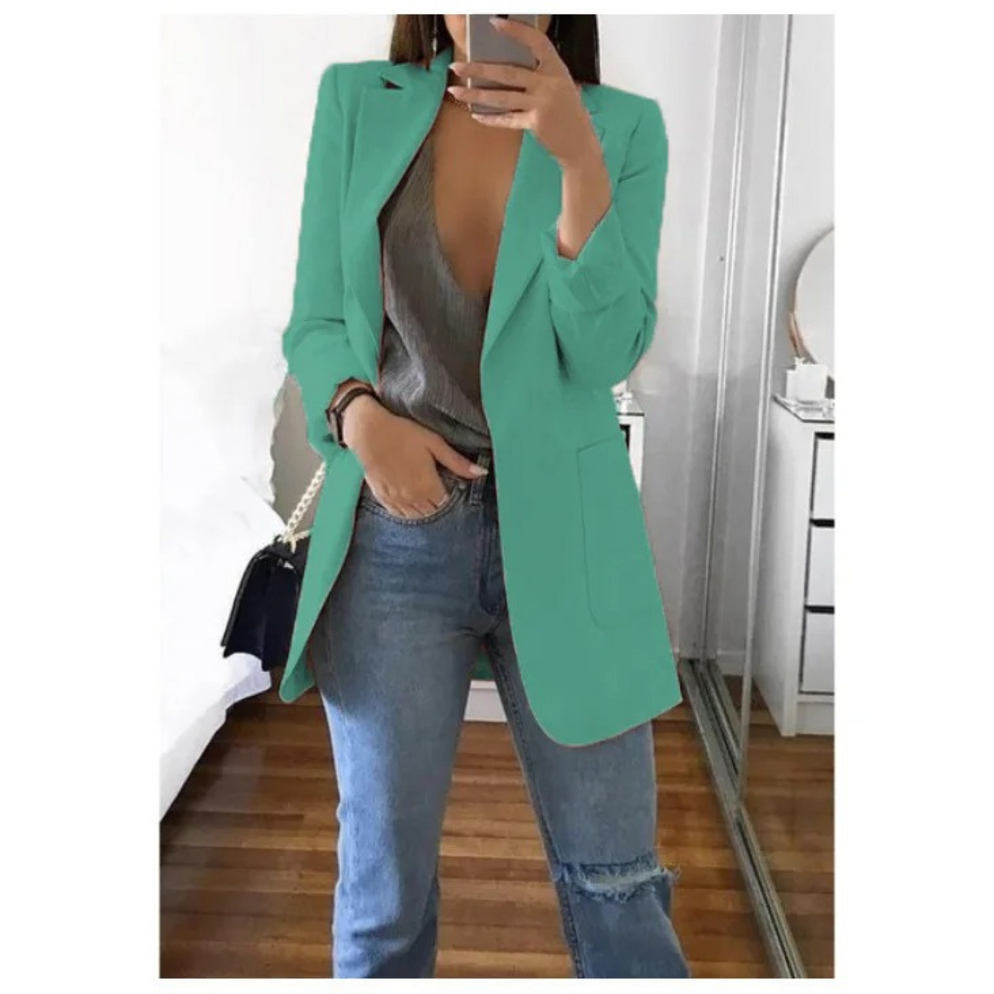 Damen Blazer Lang Regular Fit Business Elegant
