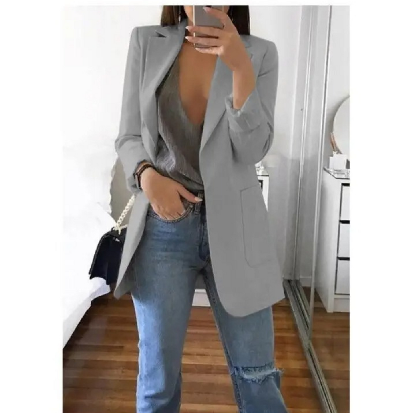 Damen Blazer Lang Regular Fit Business Elegant