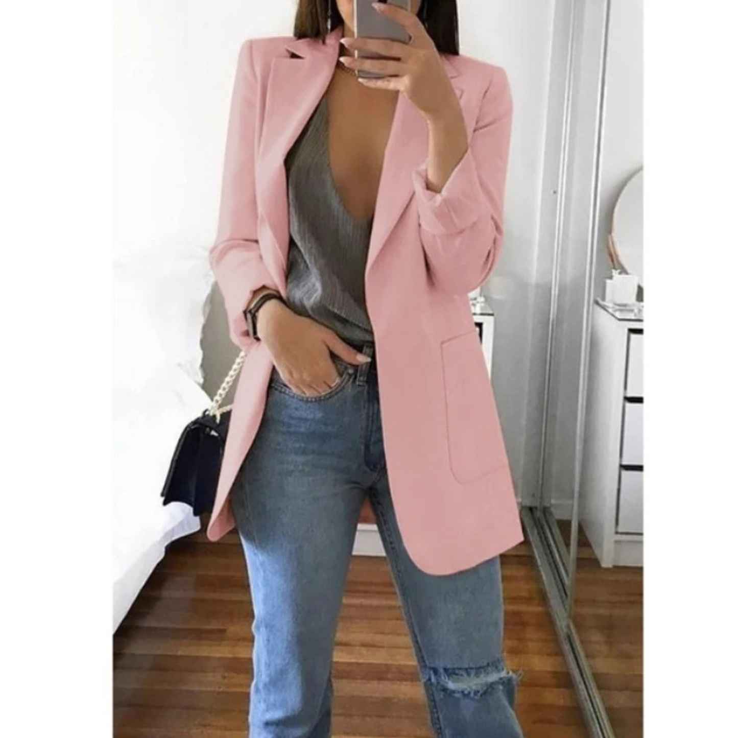 Damen Blazer Lang Regular Fit Business Elegant