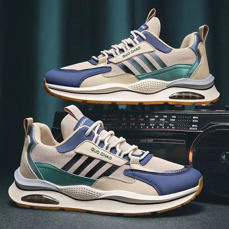 Retro Sneakers für Herren in Grün, Orange und Beige – Sportlich und Bequem
