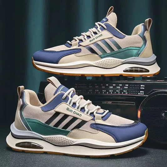 Retro Sneakers für Herren in Grün, Orange und Beige – Sportlich und Bequem