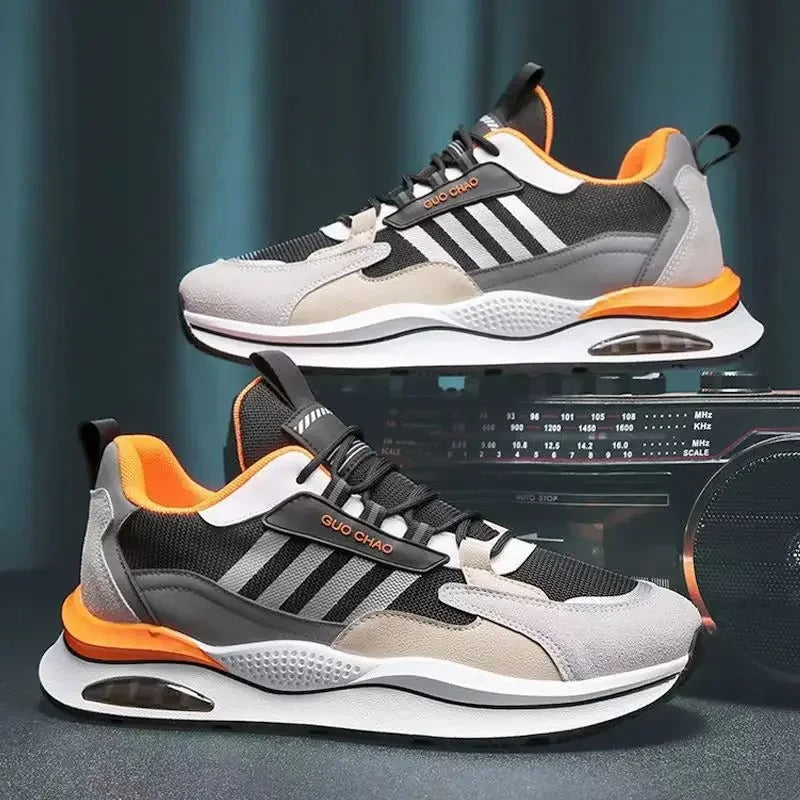 Retro Sneakers für Herren in Grün, Orange und Beige – Sportlich und Bequem