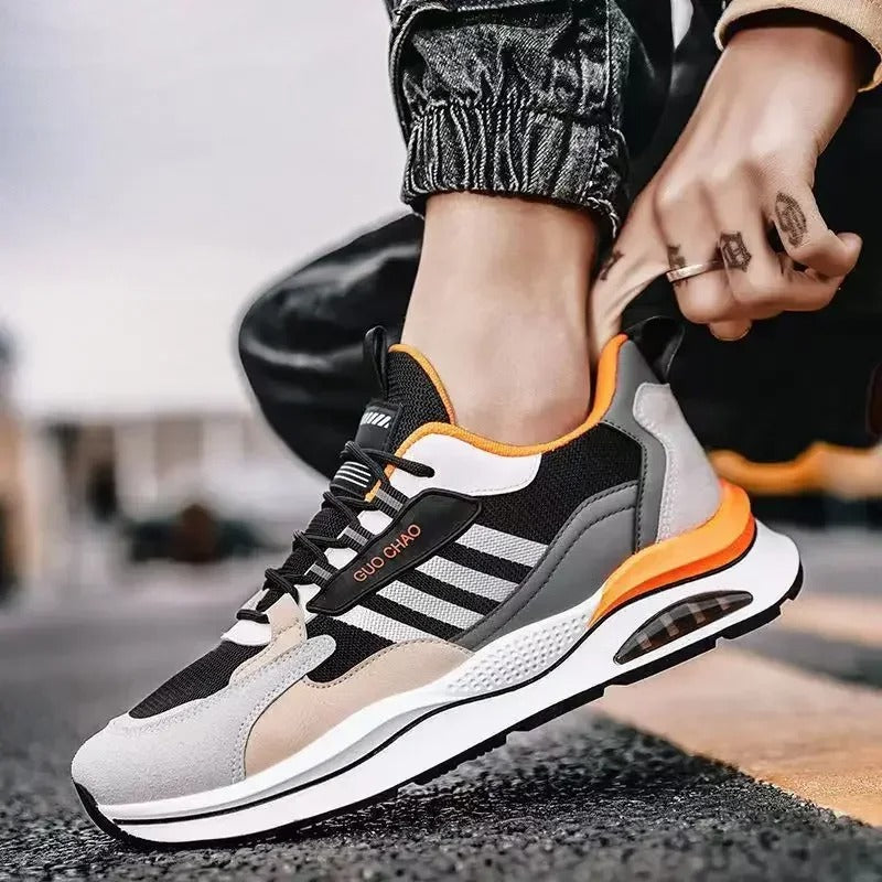 Retro Sneakers für Herren in Grün, Orange und Beige – Sportlich und Bequem