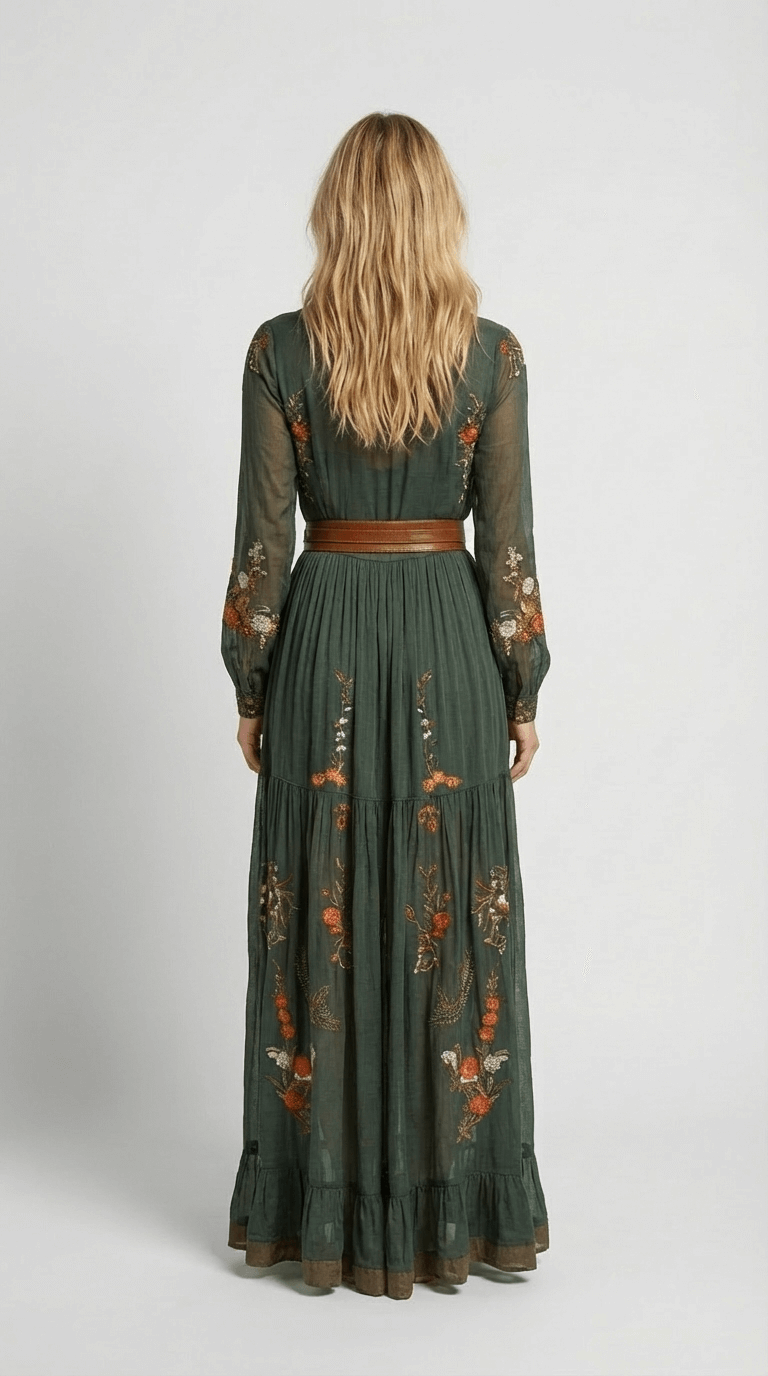 Damen Maxikleid Regular Fit Boho Freizeit Langarm