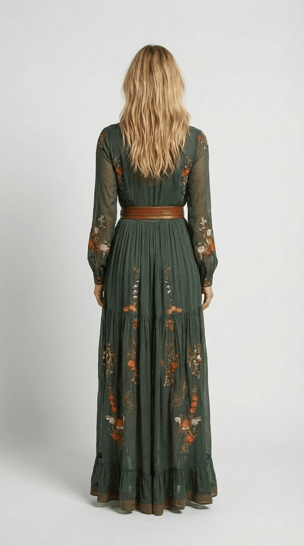 Damen Maxikleid Regular Fit Boho Freizeit Langarm