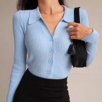 Damen Slim Fit Rippen-Top Casual mit Knopfleiste