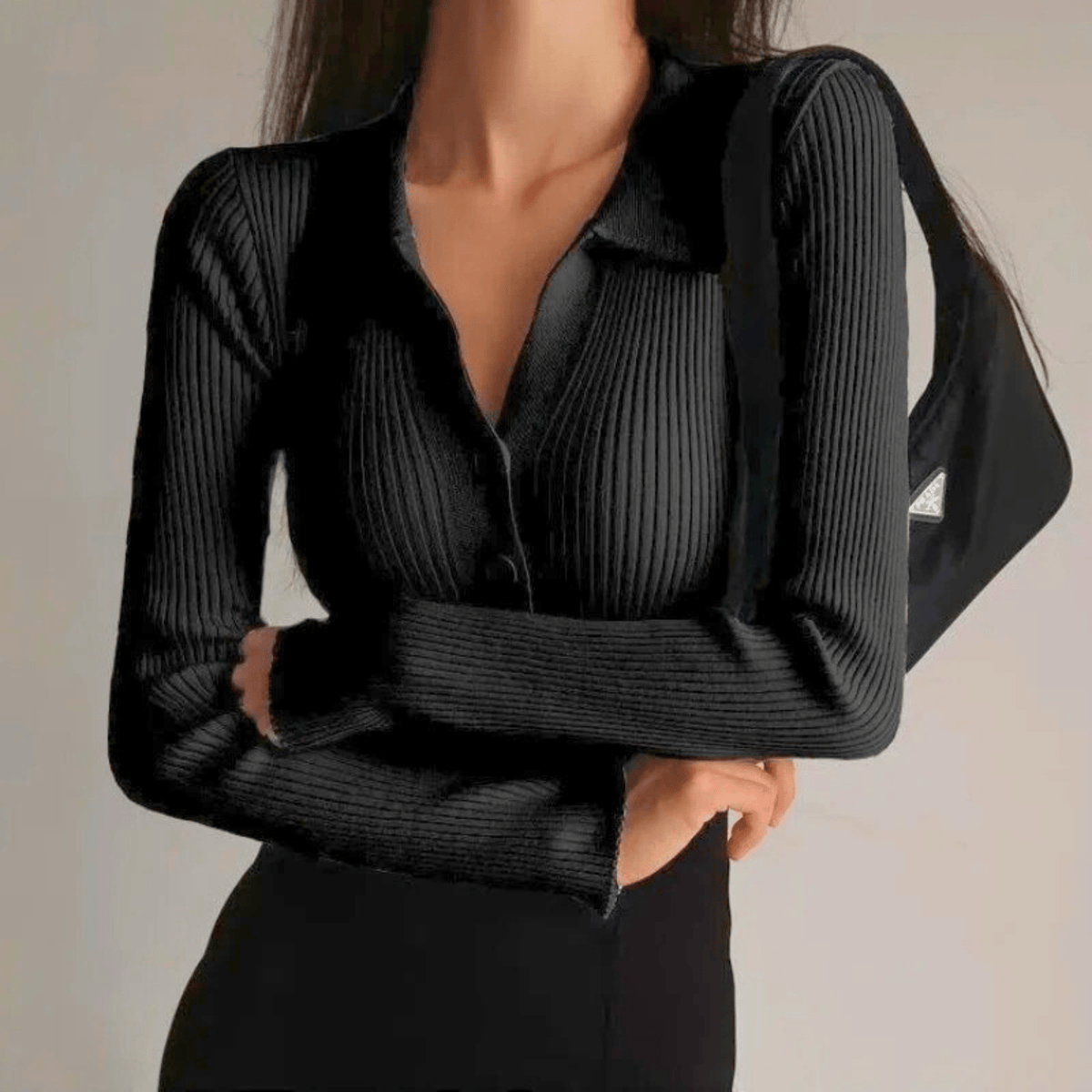 Damen Slim Fit Rippen-Top Casual mit Knopfleiste