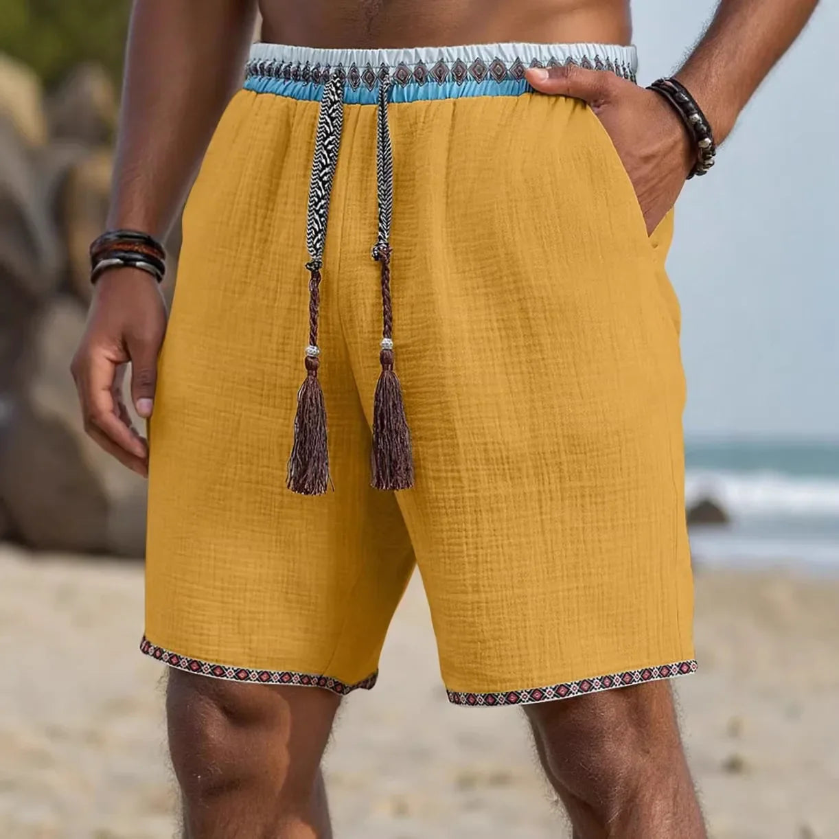 Rocky | Shorts Herren Relaxed Fit Freizeit Leinenoptik sommerlich