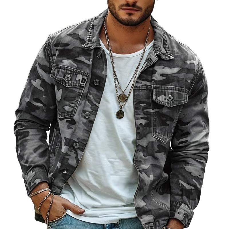 Herren Reversjacke Camouflage Canvas Retro Freizeit