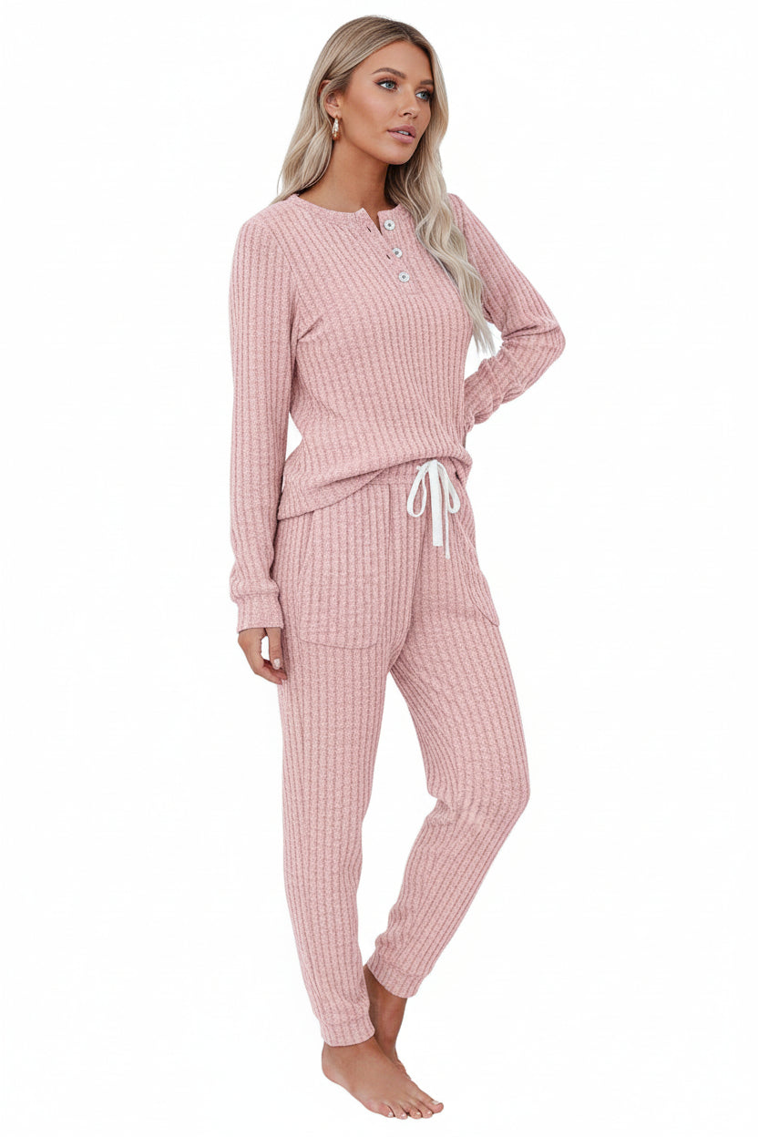 Damen Rippenstrukturiertes zweiteiliges Set Freizeit Regular Fit