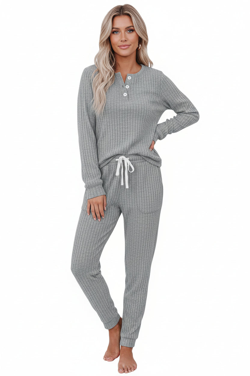 Damen Rippenstrukturiertes zweiteiliges Set Freizeit Regular Fit