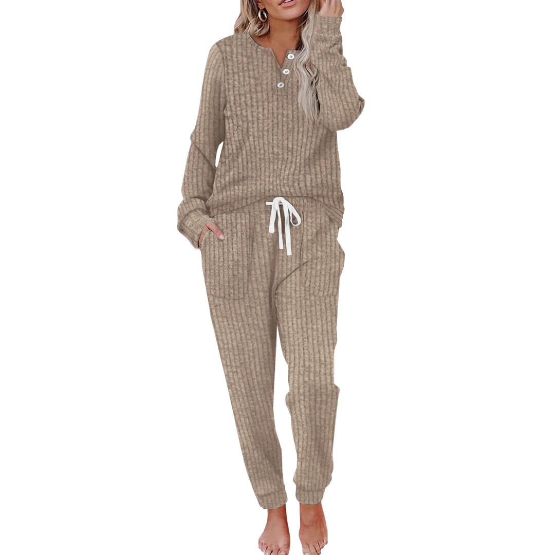 Damen Rippenstrukturiertes zweiteiliges Set Freizeit Regular Fit