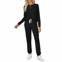 Damen Rippenstrukturiertes zweiteiliges Set Freizeit Regular Fit