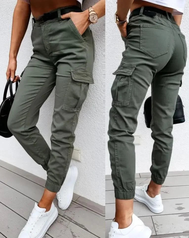 Damen Cargo-Hose Slim Fit Freizeit hohe Taille