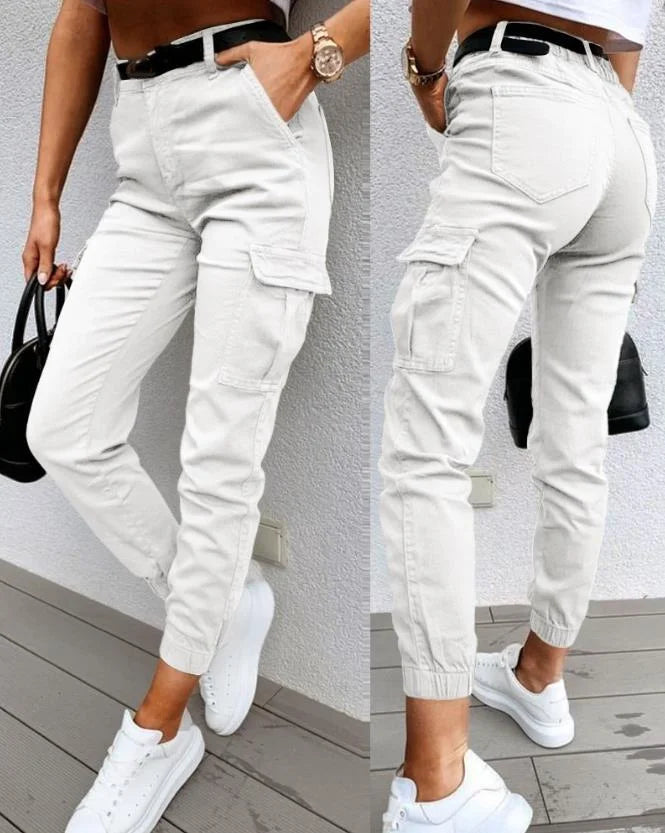 Damen Cargo-Hose Slim Fit Freizeit hohe Taille