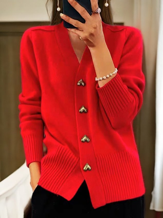 Damen Woll-Cardigan Regular Fit Freizeit Winter Warm