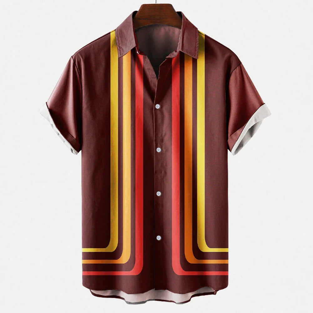 Jakob | Herren Kurzarmhemd Relaxed Fit Sommer Retro-Streifen Freizeit