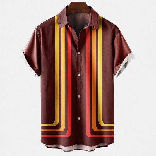 Jakob | Herren Kurzarmhemd Relaxed Fit Sommer Retro-Streifen Freizeit