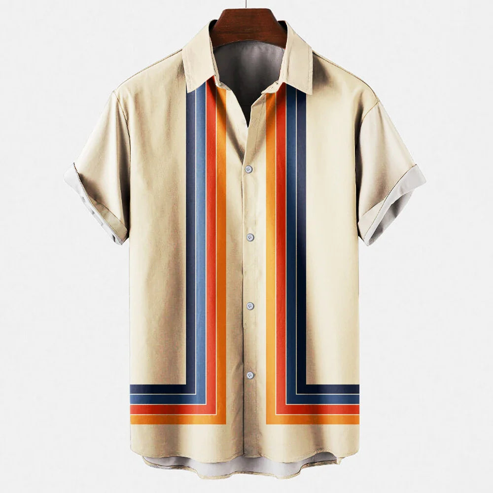 Jakob | Herren Kurzarmhemd Relaxed Fit Sommer Retro-Streifen Freizeit
