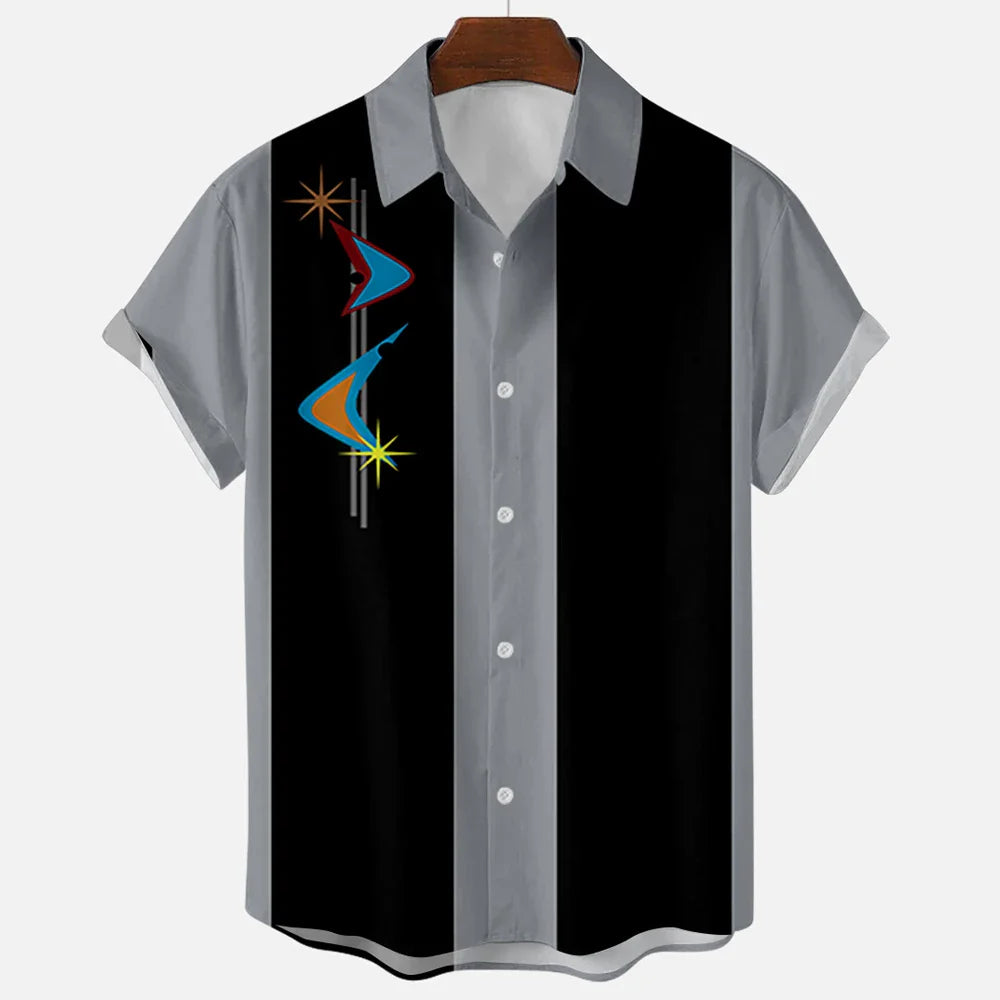 Jakob | Herren Kurzarmhemd Relaxed Fit Sommer Retro-Streifen Freizeit