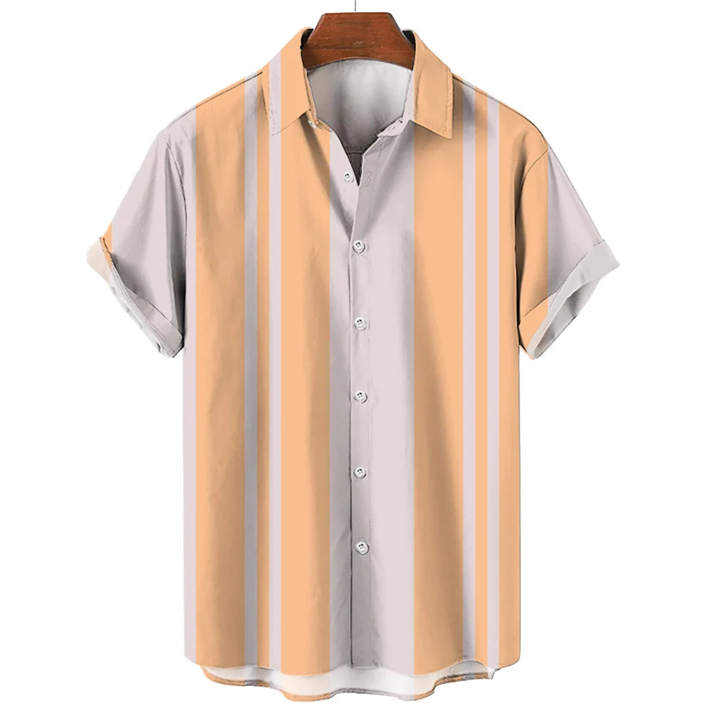 Jakob | Herren Kurzarmhemd Relaxed Fit Sommer Retro-Streifen Freizeit