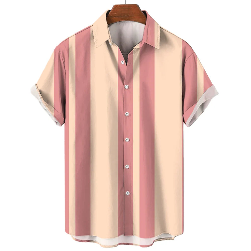 Jakob | Herren Kurzarmhemd Relaxed Fit Sommer Retro-Streifen Freizeit