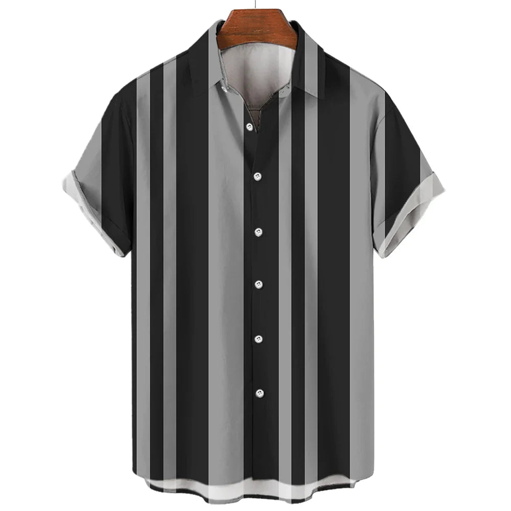Jakob | Herren Kurzarmhemd Relaxed Fit Sommer Retro-Streifen Freizeit