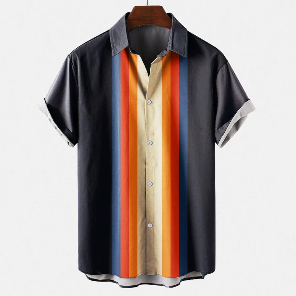 Jakob | Herren Kurzarmhemd Relaxed Fit Sommer Retro-Streifen Freizeit