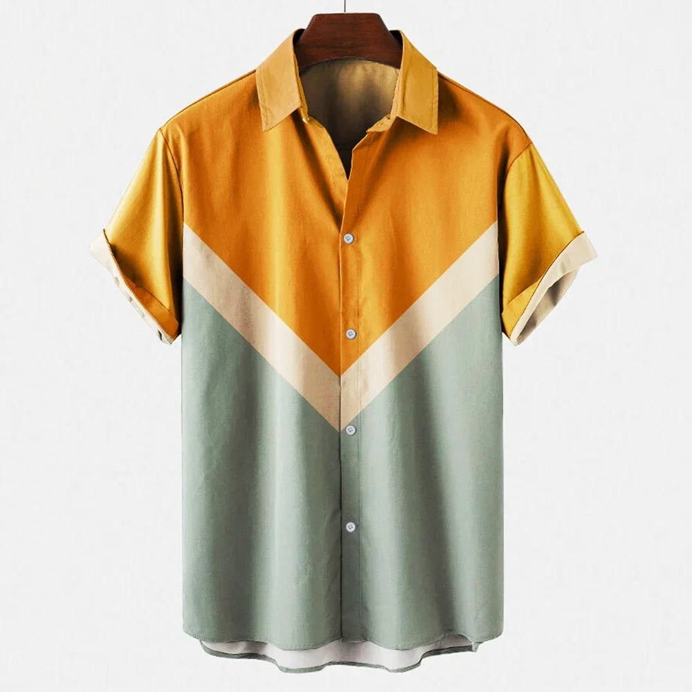 Jakob | Herren Kurzarmhemd Relaxed Fit Sommer Retro-Streifen Freizeit