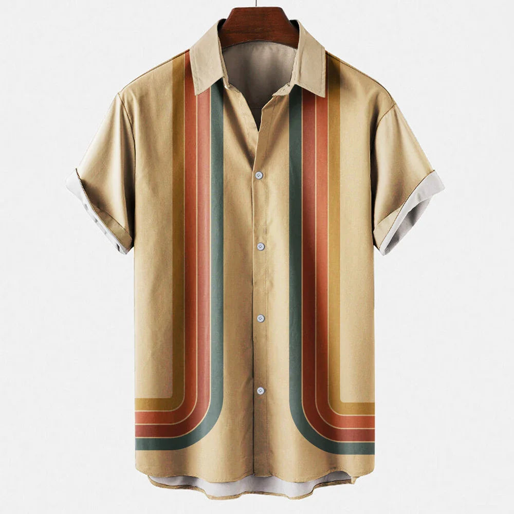 Jakob | Herren Kurzarmhemd Relaxed Fit Sommer Retro-Streifen Freizeit