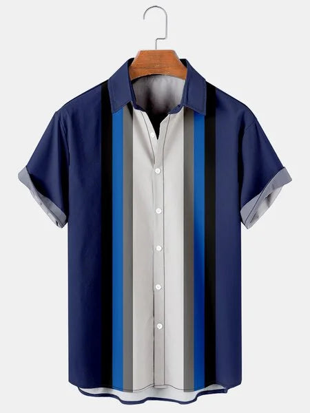 Jakob | Herren Kurzarmhemd Relaxed Fit Sommer Retro-Streifen Freizeit