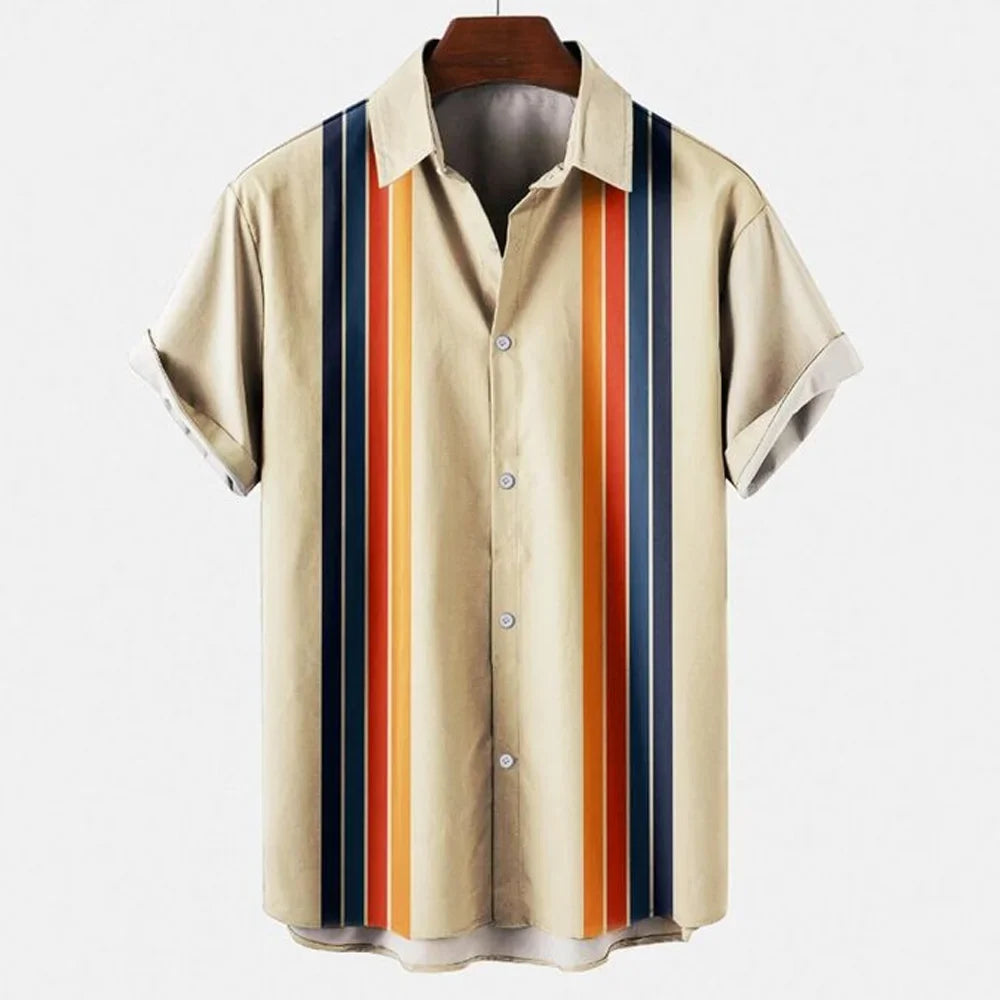 Jakob | Herren Kurzarmhemd Relaxed Fit Sommer Retro-Streifen Freizeit