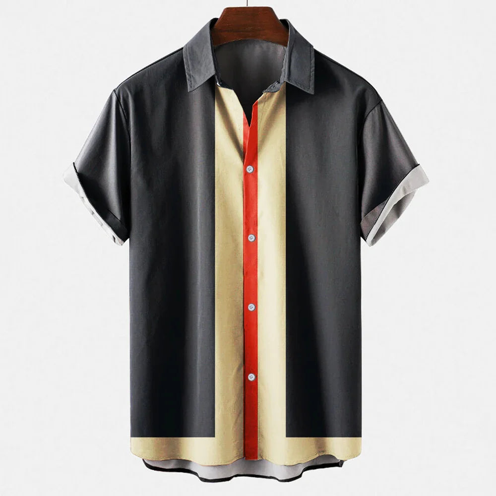 Jakob | Herren Kurzarmhemd Relaxed Fit Sommer Retro-Streifen Freizeit