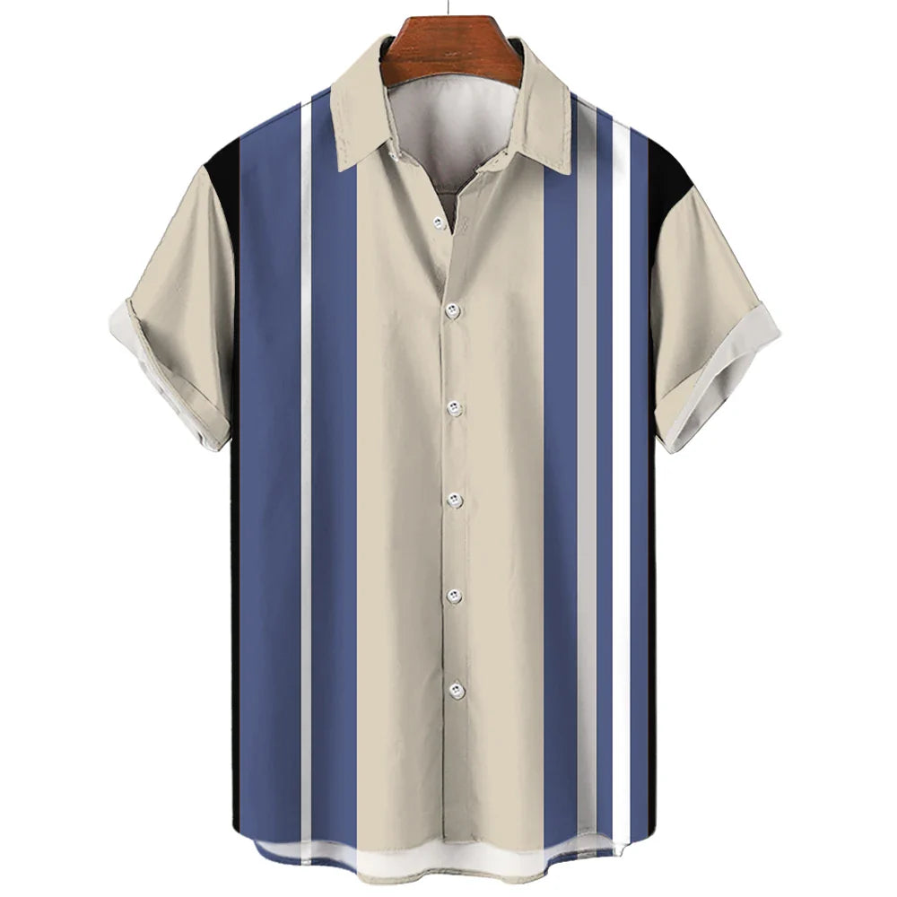 Jakob | Herren Kurzarmhemd Relaxed Fit Sommer Retro-Streifen Freizeit