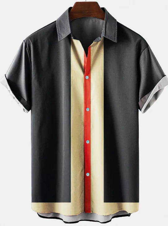 Jakob | Herren Kurzarmhemd Relaxed Fit Sommer Retro-Streifen Freizeit