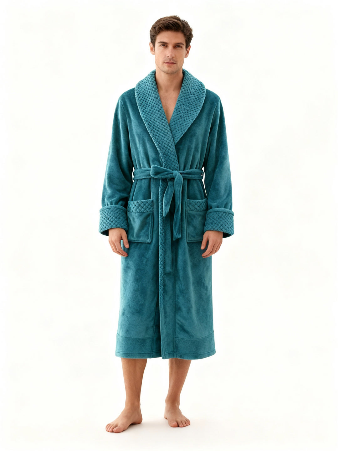 Unisex Bademantel Regular Fit Freizeit mit Gürtel und Schalkragen
