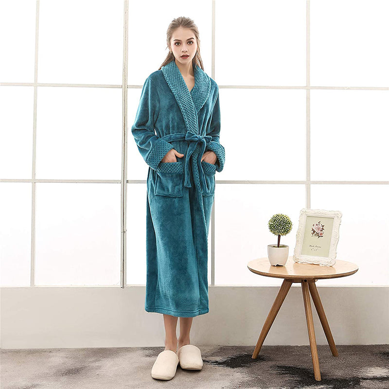 Unisex Bademantel Regular Fit Freizeit mit Gürtel und Schalkragen